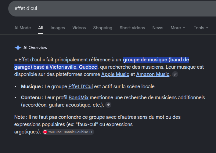 Google AI overview about Effet d'cul